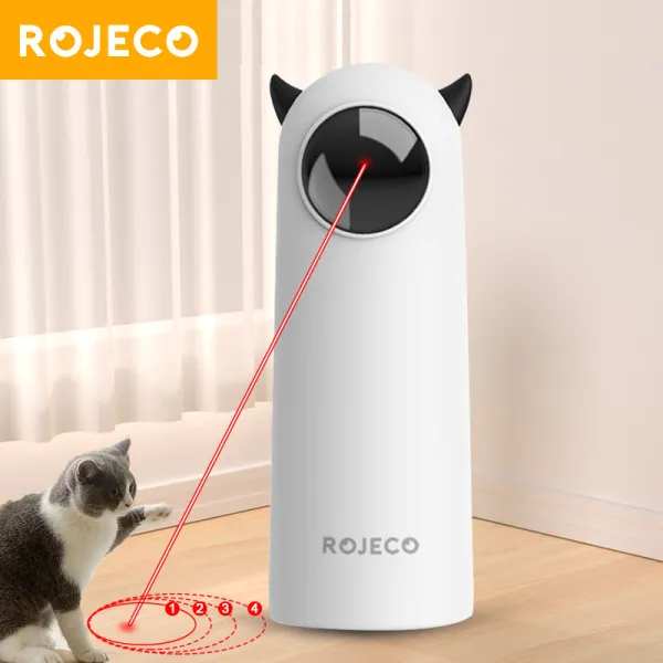 ROJECO LED อัตโนมัติเลเซอร์ของเล่นแบบโต้ตอบสมาร์ทล้อเล่นสัตว์เลี้ยงตลก Handhold โหมดสัตว์เลี้ยงอิเล็กทรอนิกส์สำหรับทุกแมวสุนัข