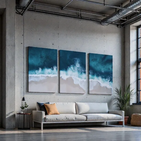 Framecraft เซ็ต 3 ภาพ ภาพทะเล รูปโมเดิร์น ภาพพิมพ์บนแคนวาส พร้อมกรอบ | Set 3 paintings, Abstract Wall Art, Print on Canvas, Ready to Hang
