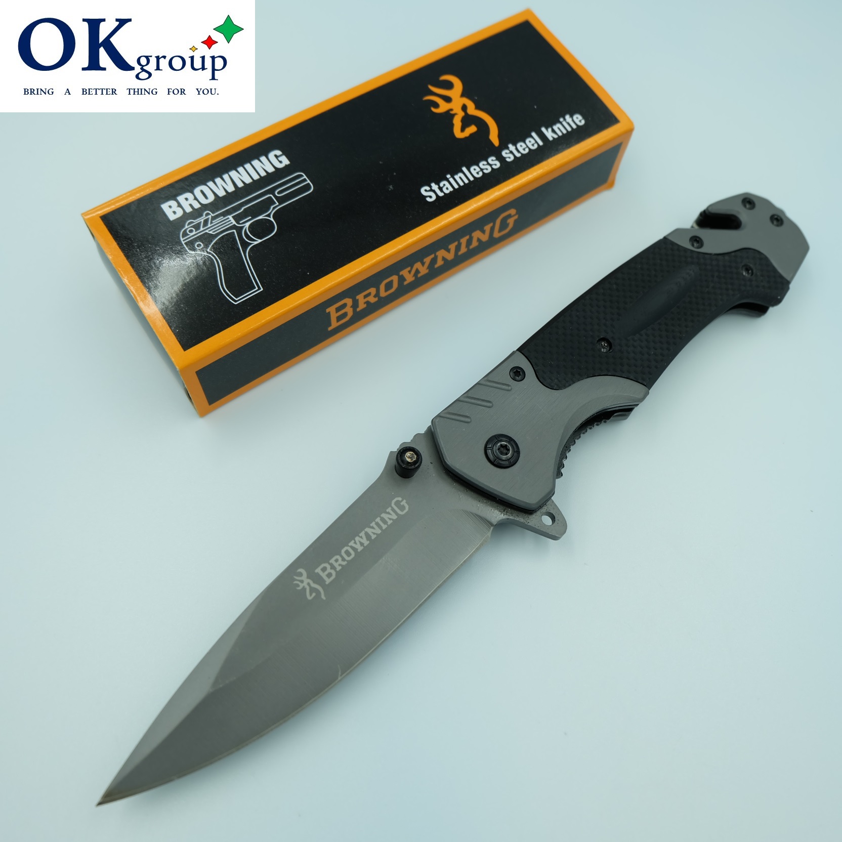 OKgroup NB013 มีดพับพกพา มีดเดินป่า มีดสวย มีดพกทหาร มีดพก มีดพับเดินป่า มีดแคมป์ปิ้ง อุปกรณ์เดินป่า ขนาด23ซม. 440C พร้อมระบบดีดใบมีด
