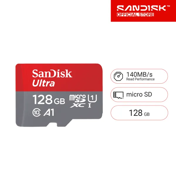 SanDisk Ultra microSDXC, 128GB SQUAB, A1, C10, U1, UHS-I, 140MB/s R (SDSQUAB-128G-GN6MN ) ( เมมโมรี่การ์ด ไมโครเอสดี การ์ด )