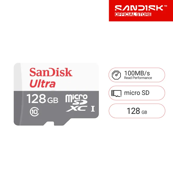 Sandisk Micro Ultra Lite Speed 100MB , 128GB ,C10, UHS-1,R, 3x5 - (SDSQUNR-128G-GN6MN)