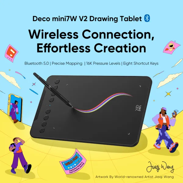 XPPen Deco mini7w V2 แท็บเล็ตวาดภาพ Bluetooth 5.0 สำหรับโทรศัพท์ Android และแท็บเล็ต Android แท็บเล็ตปากกาที่มีระดับแรงกด 16384 ระดับ ดีไซน์สไตลัส รองรับ Chrome OS แท็บเล็ตกราฟิกพร้อมปุ่มที่ปรับแต่...