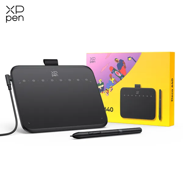 XPPen Deco 640 แท็บเล็ตการวาดภาพปากกาแท็บเล็ตพร้อมสไตลัสระดับแรงกด 16384 รองรับการเอียง 60° พร้อมปุ่มลัด 8 ปุ่ม พื้นที่การวาดภาพที่ใช้งานอยู่ 16 ซม. x 9 ซม. ดีที่สุดสำหรับ OSU! เกม