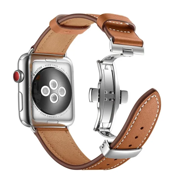 สายนาฬิกาหนังแท้สำหรับนาฬิกา Apple รุ่น9 8 7 6 5 4 3 2 1สายคล้องลายผีเสื้อสำหรับนาฬิกา Apple อัลตร้า2 49มม. 45มม. 44มม. 41มม. 40มม. 42มม. 38มม.