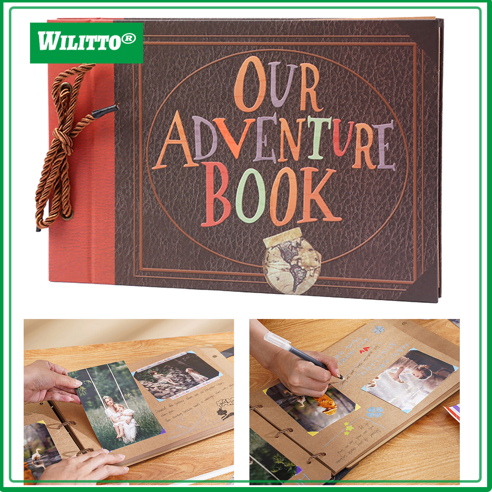 Scrapbook Photo Album DIY Hard Cover Loose Leaf Vintage Kraft Paper Lace-up Wedding Travel Baby Family Children Anniversary Picture Collection Book