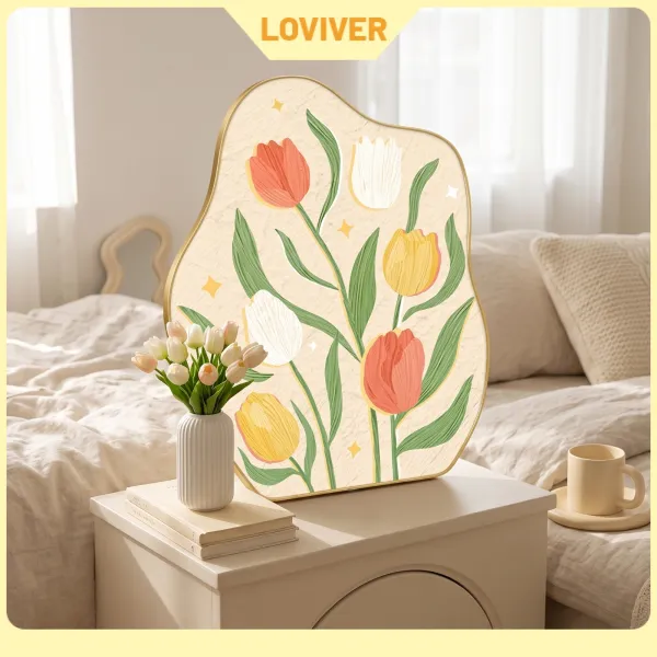 LOVIVER Botanical Framed Floral Illustration Textured Framed Wall Art Minimalist Art Board with Frame Boho for Bedroom, Entryway