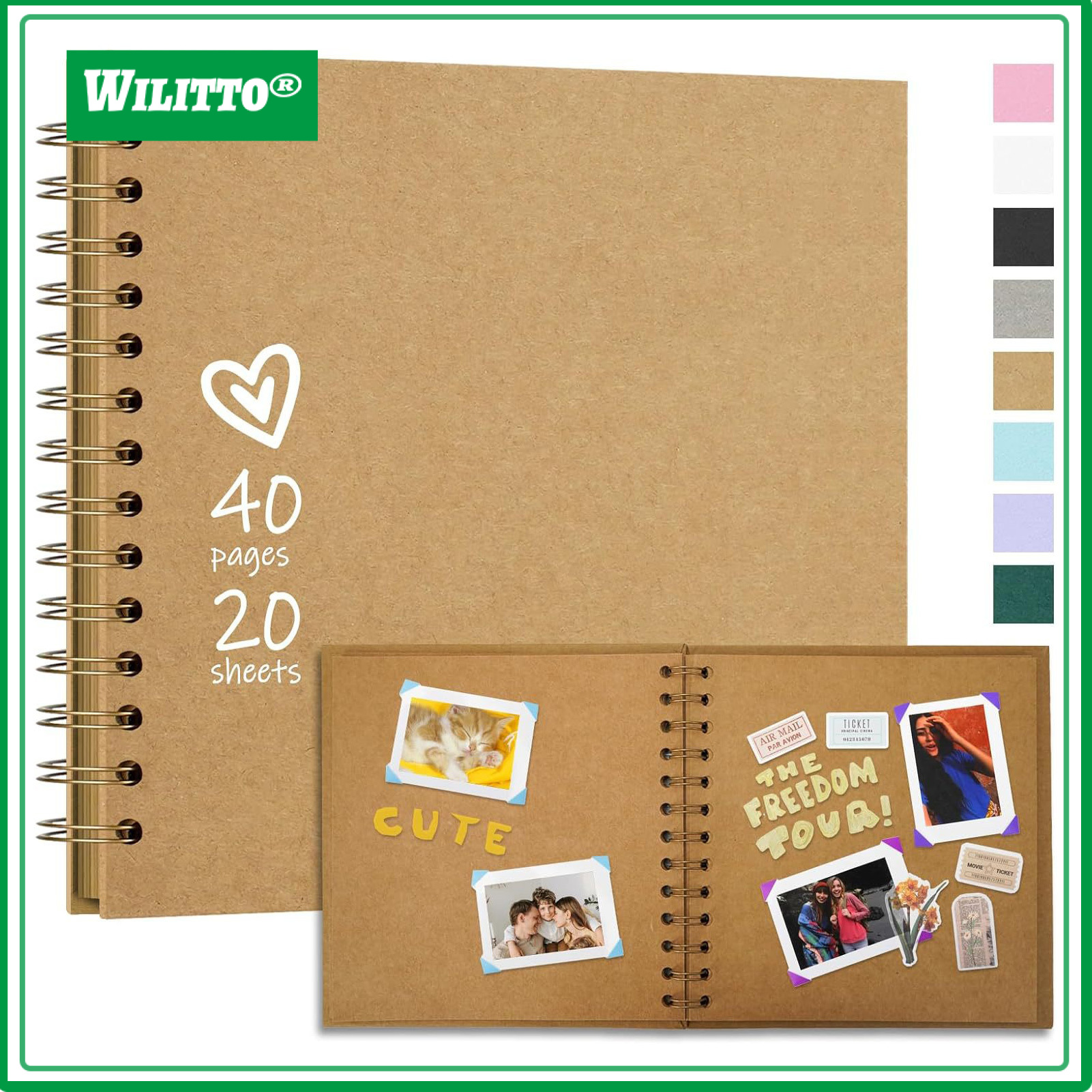 7-Inch Scrapbook Photo Album 40 Pages Twin-wire Binding DIY Hard Cover Spiral Wedding Travel Baby Shower Children Family Anniversary Picture Collection Book